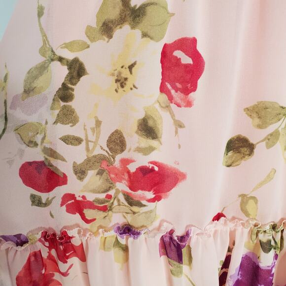 Lauren Ralph Lauren Floral Chiffon Sleeveless Dress Pastel Pink Bow Size 16 NEW - Picture 9 of 12